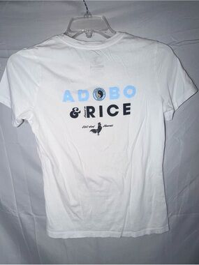 T&C Surf Hawaii with Adobo & Rice graphic white tshirt